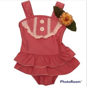 Pink Ruffled Bibbed Swimsuit size 3